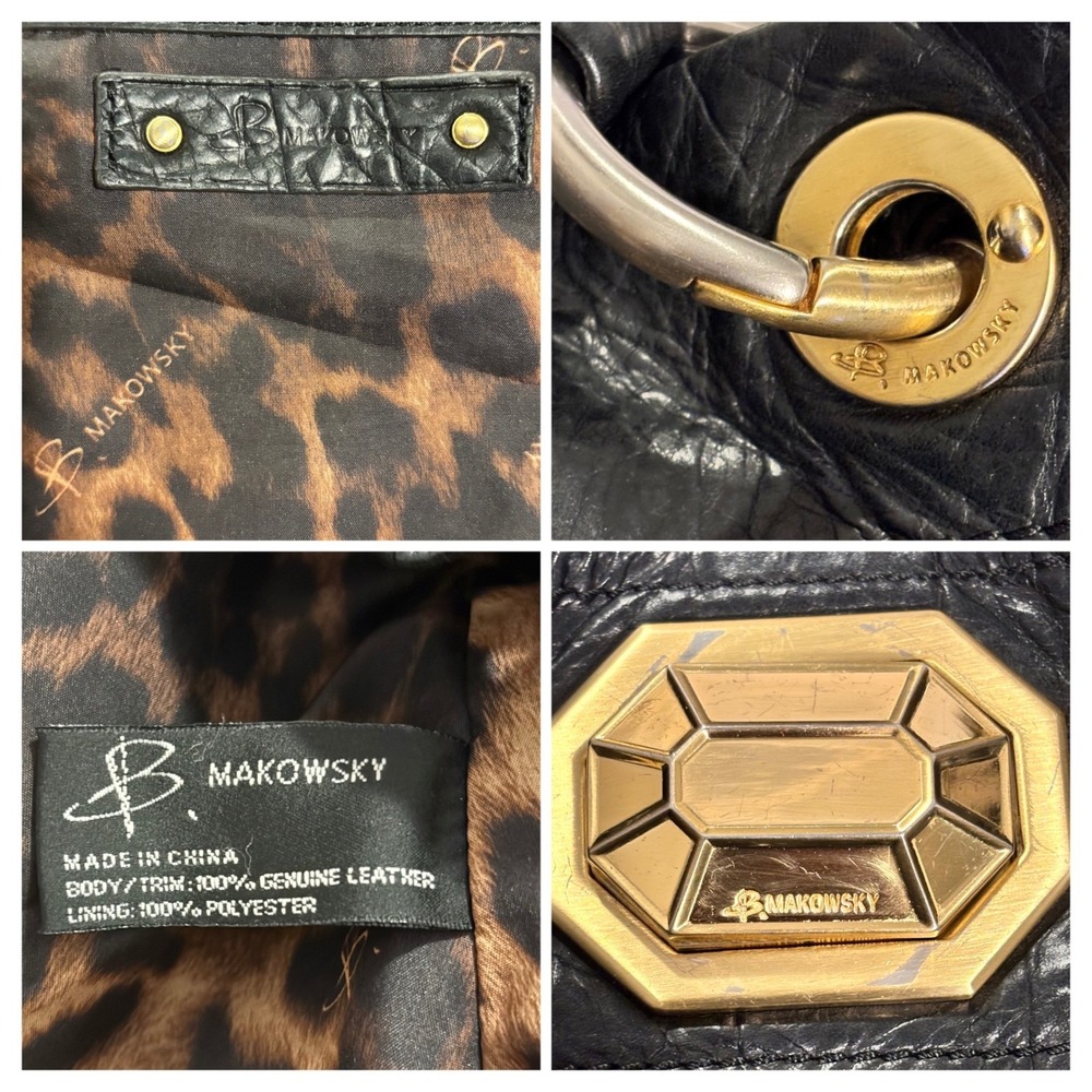 B. Makowsky Hobo Bag Women Large Black Croc Embossed Leather Gold Hardware Y2K - Picture 5 of 8